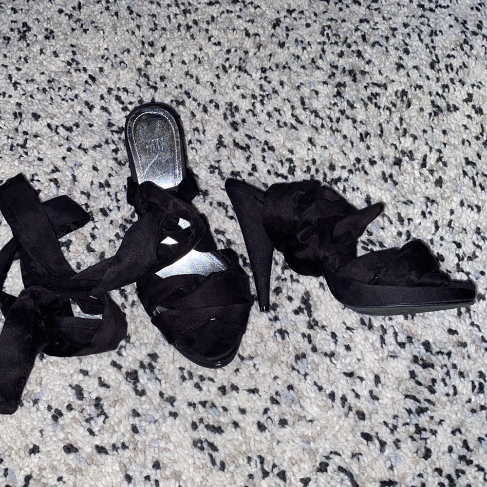 H&M Black suede wrap around heels stilletos 38